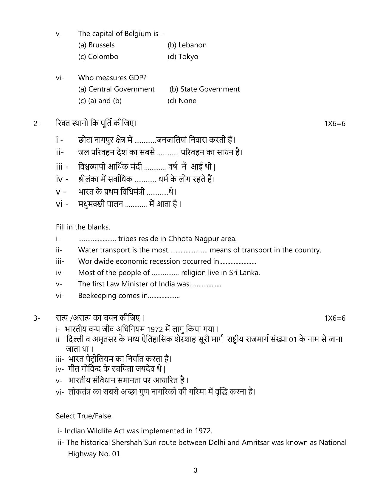 MP Board Class 10 Social Science 2024 Sample Paper - Page 3