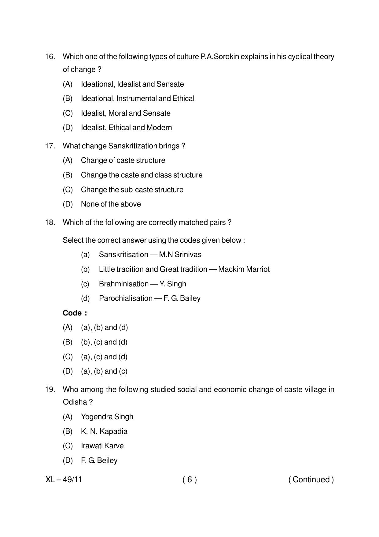 Odisha CPET SOCIOLOGY 2020 Question Paper - Page 6