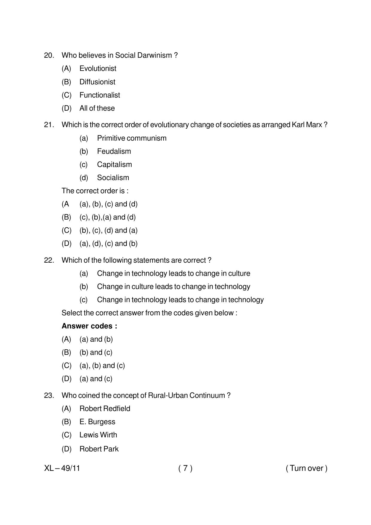 Odisha CPET SOCIOLOGY 2020 Question Paper - Page 7