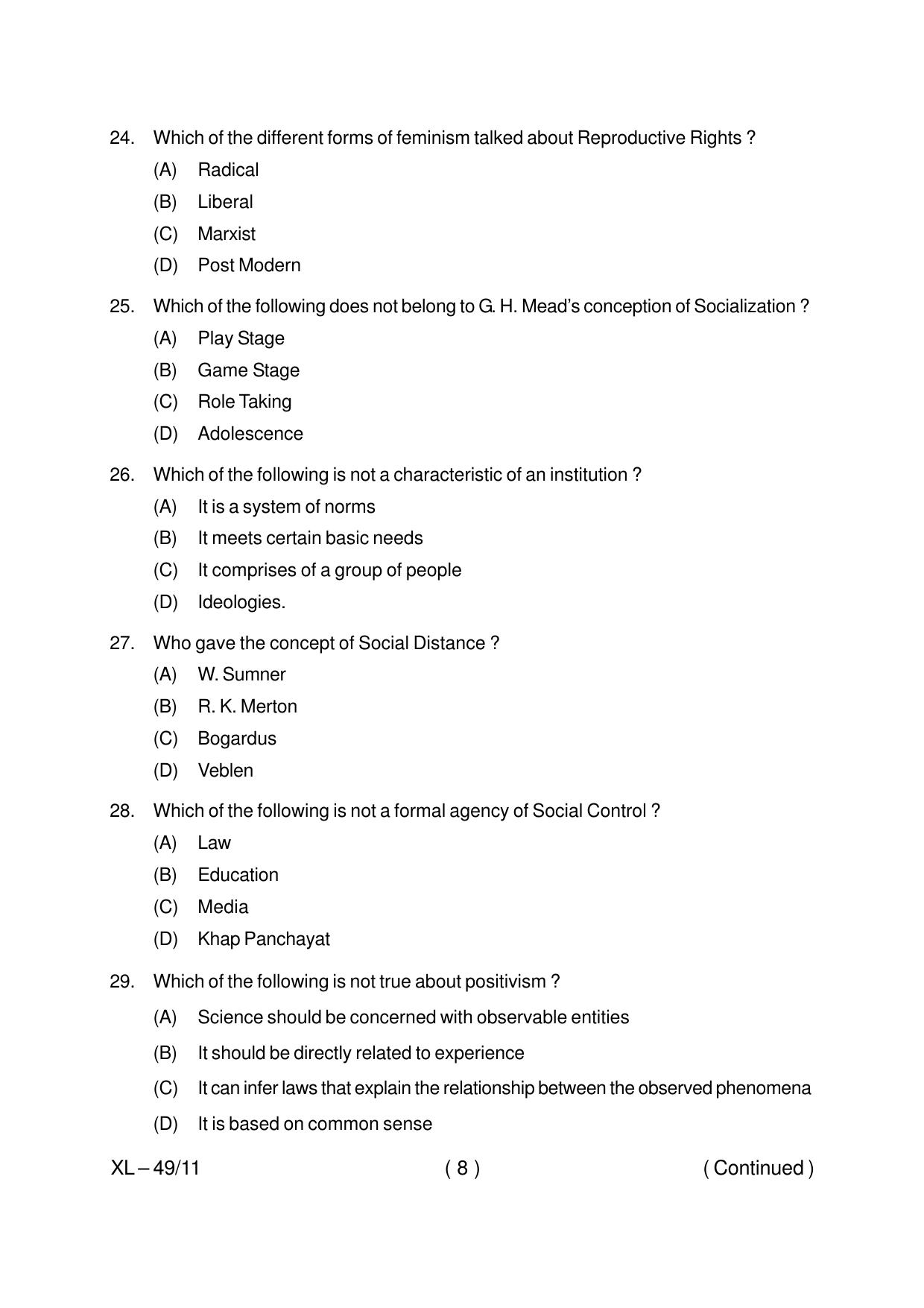Odisha CPET SOCIOLOGY 2020 Question Paper - Page 8