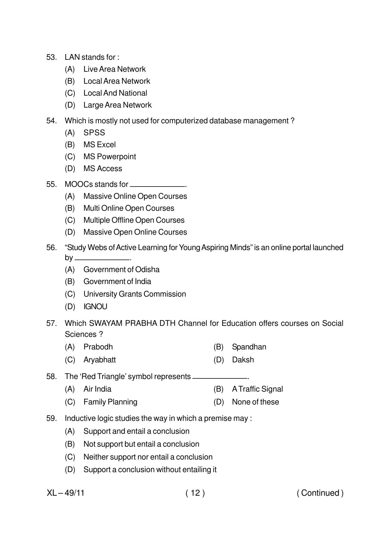 Odisha CPET SOCIOLOGY 2020 Question Paper - Page 12