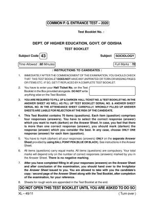 Odisha CPET SOCIOLOGY 2020 Question Paper
