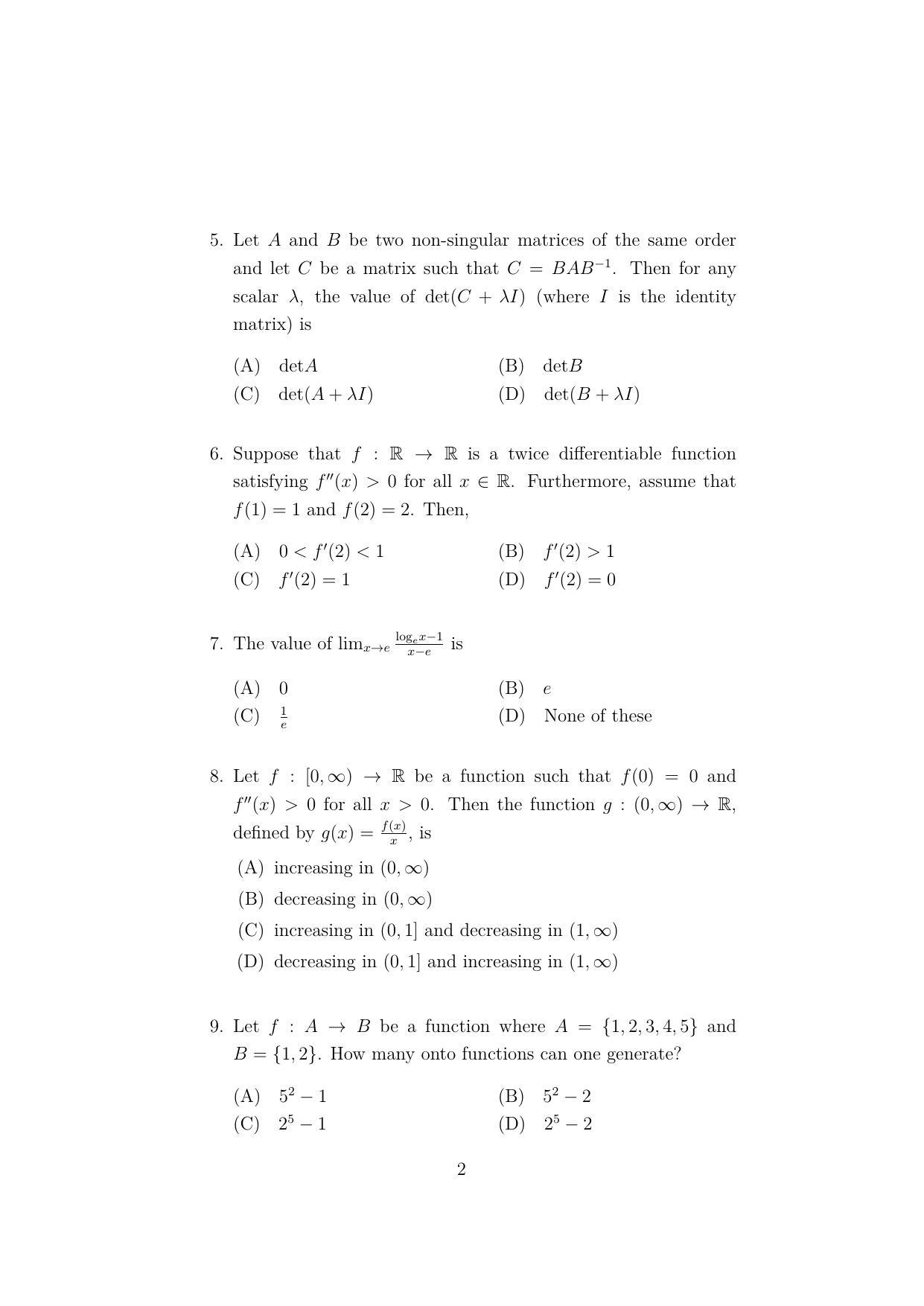 ISI Admission Test M.S.(QE) PEA 2022 Sample Paper - Page 2
