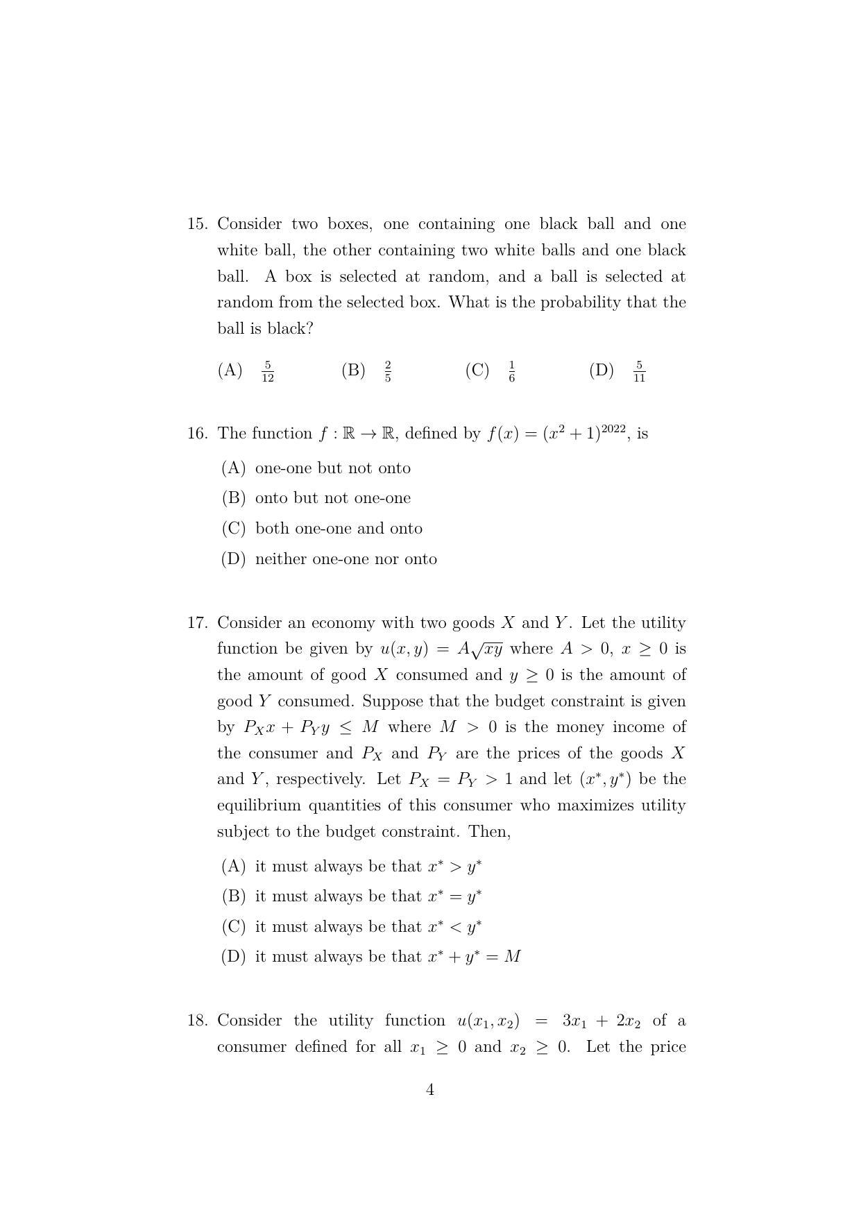 ISI Admission Test M.S.(QE) PEA 2022 Sample Paper - Page 4