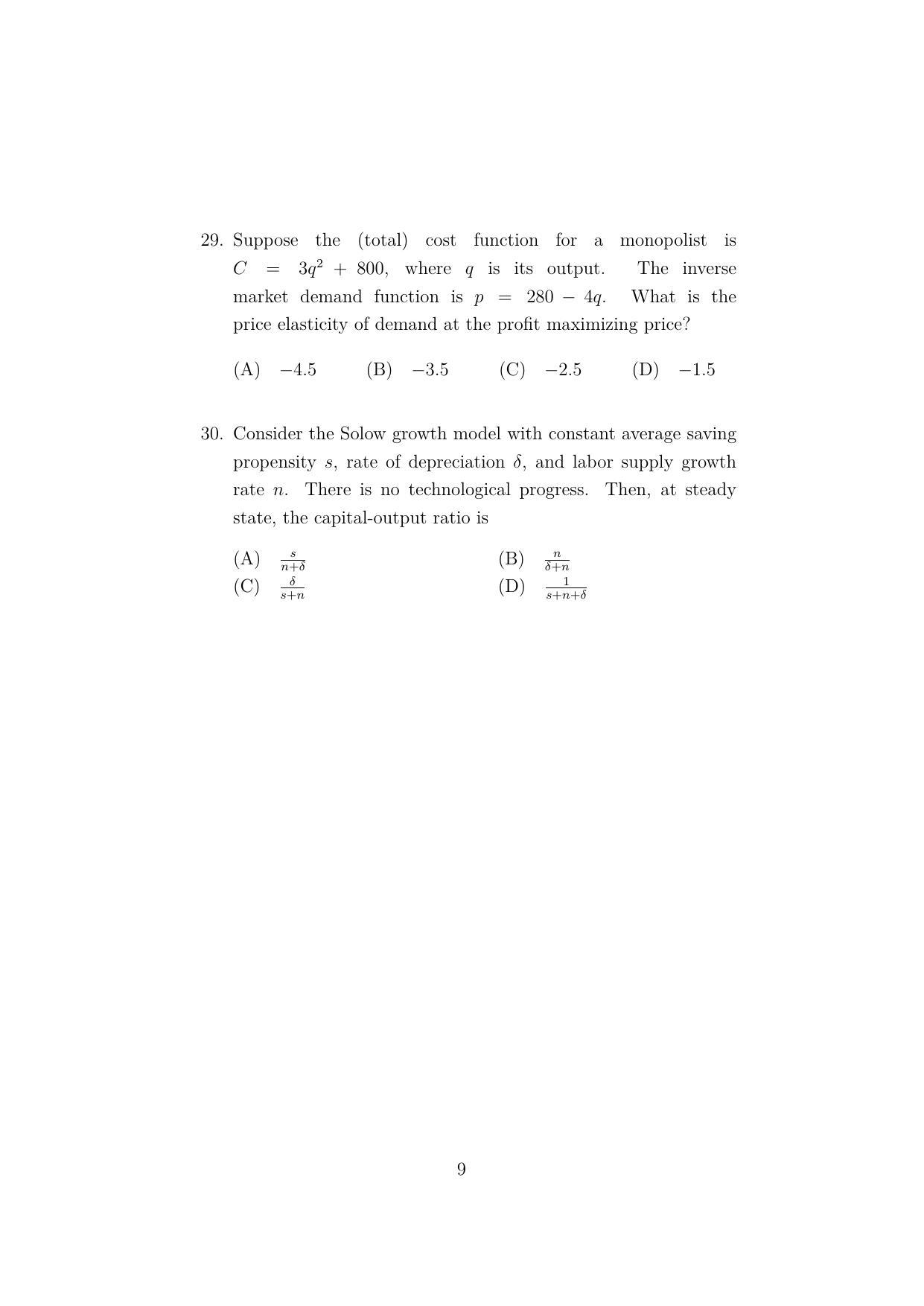 ISI Admission Test M.S.(QE) PEA 2022 Sample Paper - Page 9