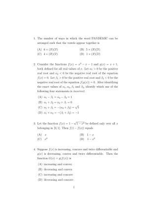 ISI Admission Test M.S.(QE) PEA 2022 Sample Paper