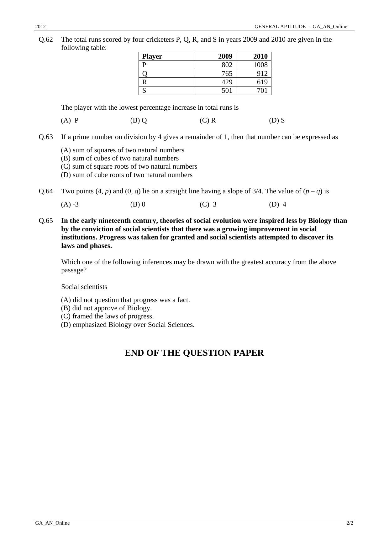 GATE 2012 Mining Engineering (MN) Question Paper with Answer Key - Page 12