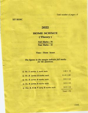 AHSEC Class 12 Home Science Question Papers 2022