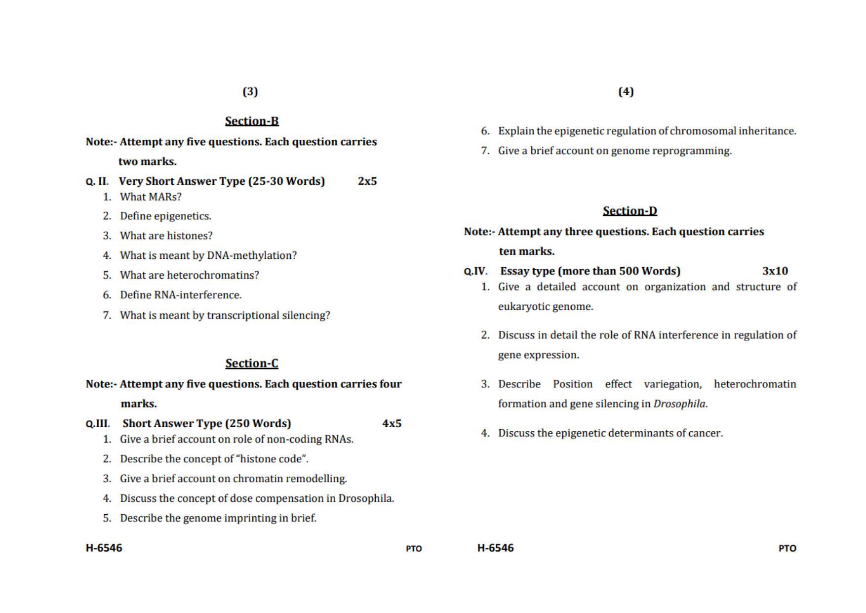 Sarguja University Question Paper July-2022 : M.Sc. In Zoology (Fourth sem.) Metagenomics-Epigenetics-Chromatin Biology Paper 1 - Page 2