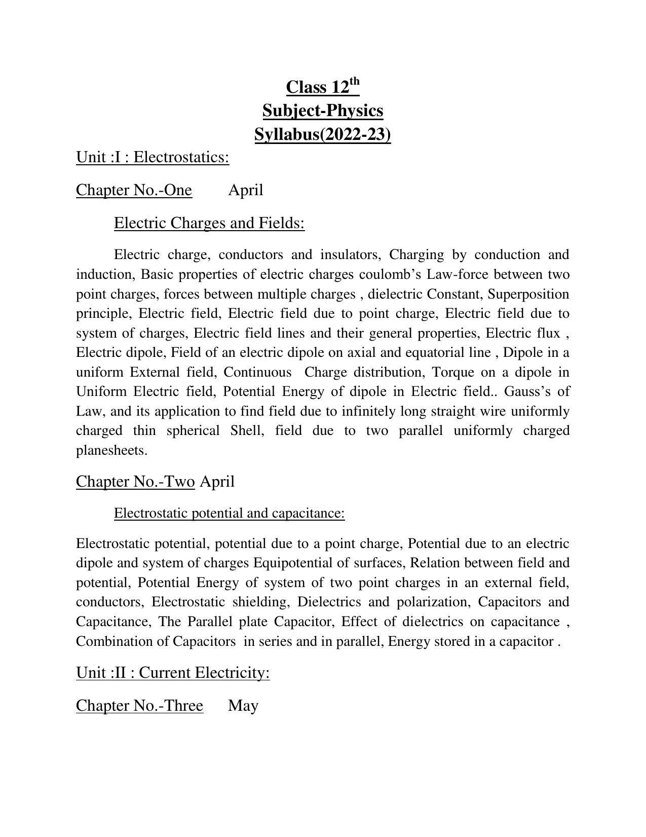 Haryana Board Class 12 Physics Syllabus 2023 - Page 2