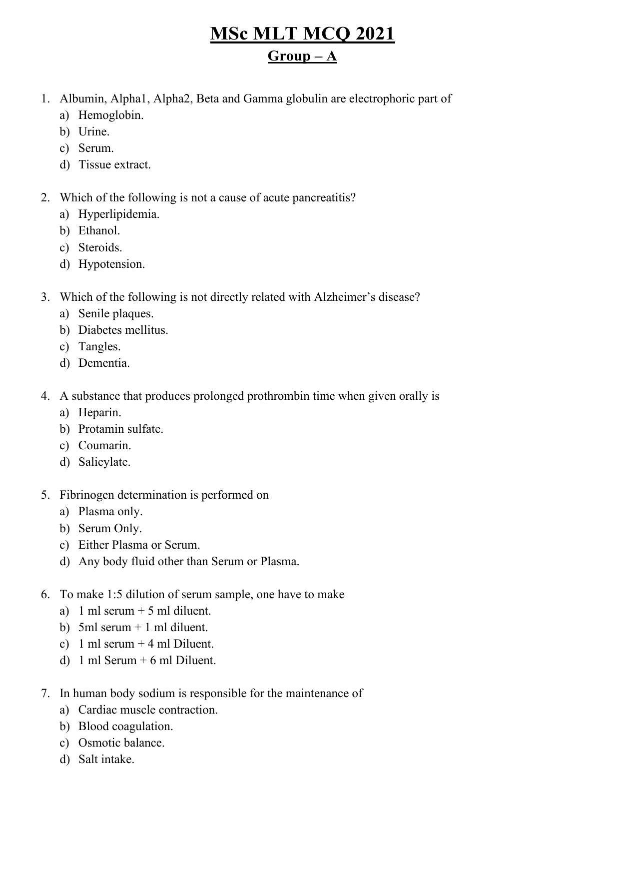 WBJEEB JEMAS (PG) 2021 MSc MLT Question Paper - Page 2