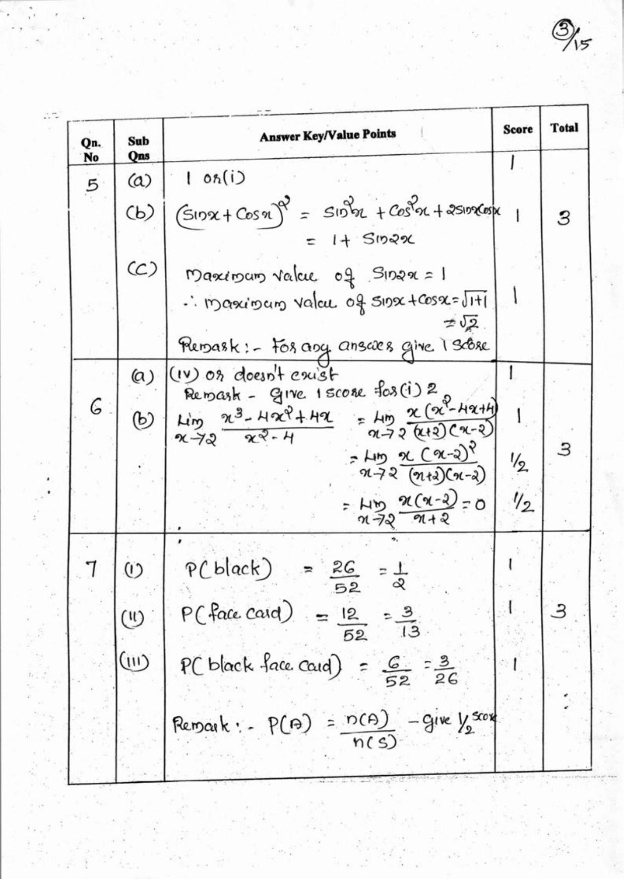 Kerala Plus One 2018 Maths Answer Key - Page 3