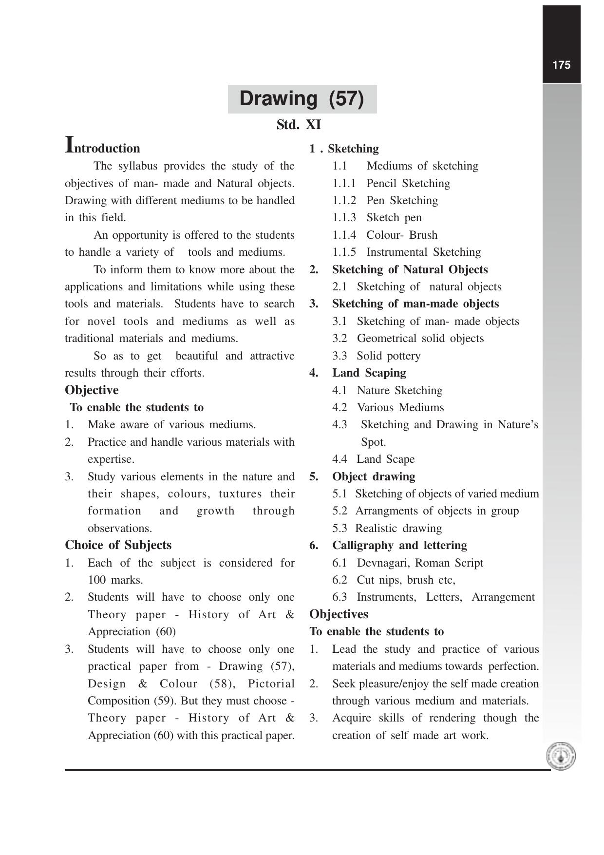 Maharashtra HSC Drawing Syllabus  - Page 1