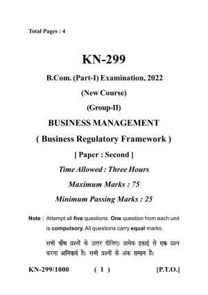 Sarguja University Question Paper - 2022 :  B.Com. Part One (10+2+3) 3 Y DC (New Course)  II.Business Reg. Frame Work Paper II