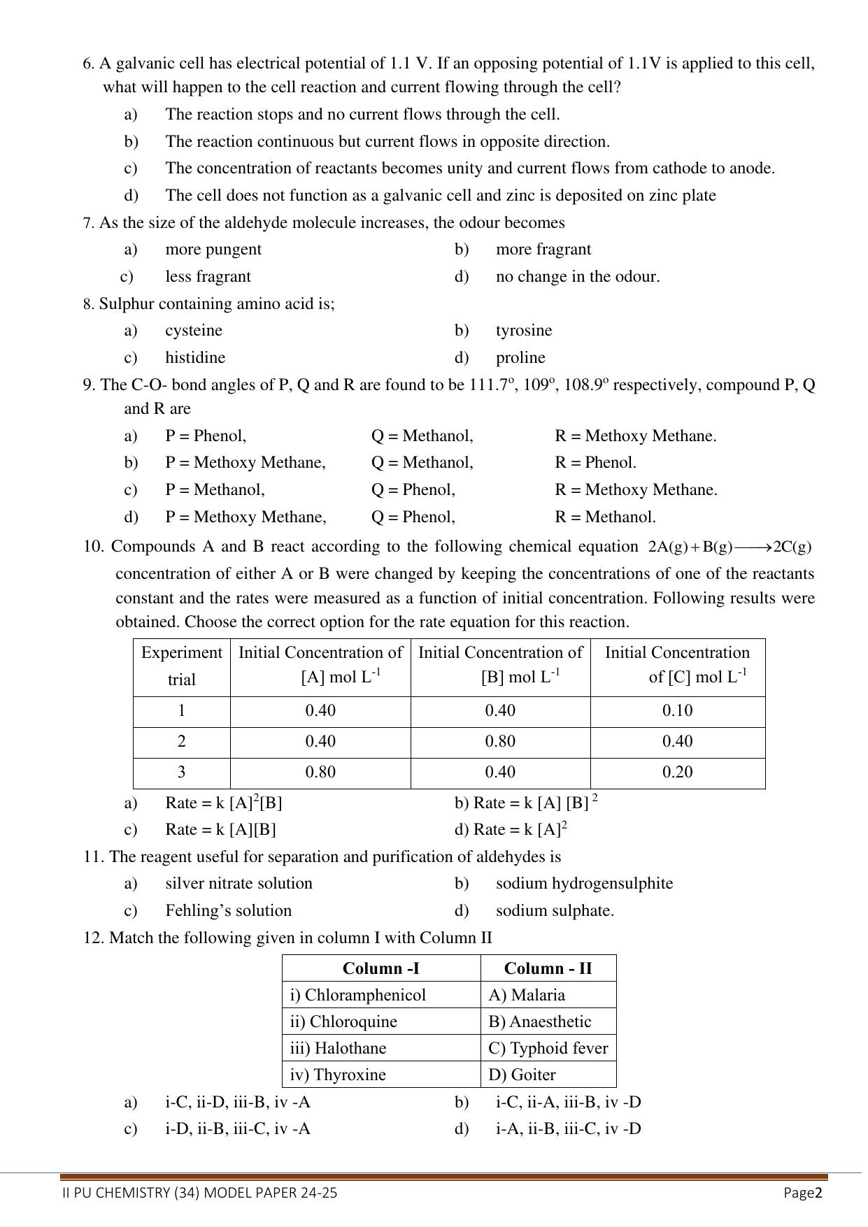 Karnataka II PUC Chemistry Model Question Paper II 2025 - Page 2