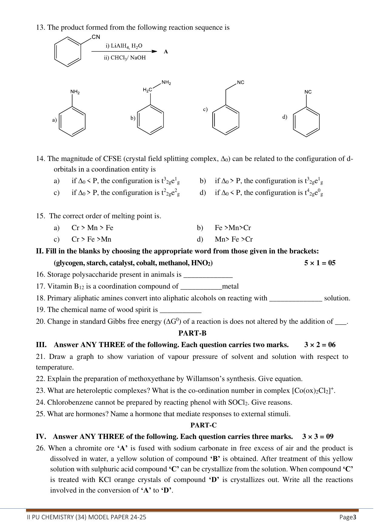 Karnataka II PUC Chemistry Model Question Paper II 2025 - Page 3