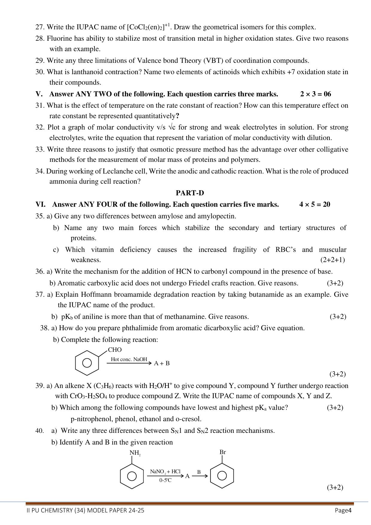 Karnataka II PUC Chemistry Model Question Paper II 2025 - Page 4