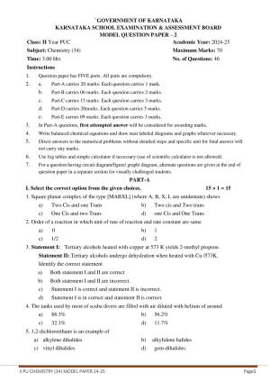 Karnataka II PUC Chemistry Model Question Paper II 2025