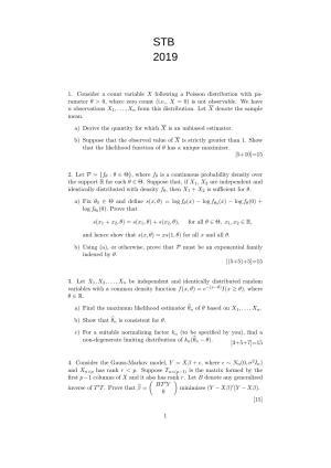 ISI Admission Test JRF in Statistics STB 2019 Sample Paper