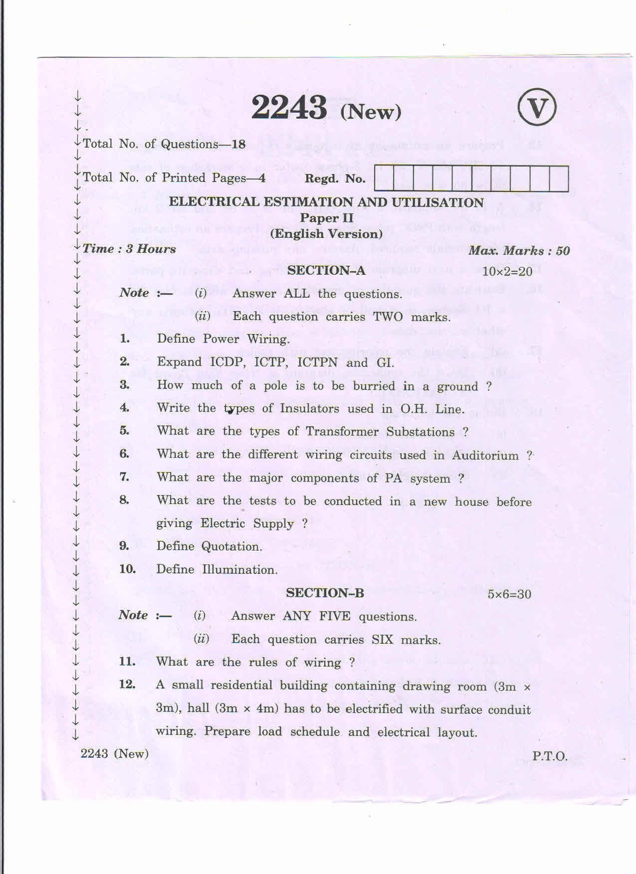 AP Inter 2nd Year Vocational Question Paper March - 2020 - Electrical Estimation Utilisation - II (new) - Page 1