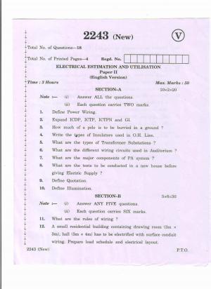 AP Inter 2nd Year Vocational Question Paper March - 2020 - Electrical Estimation Utilisation - II (new)