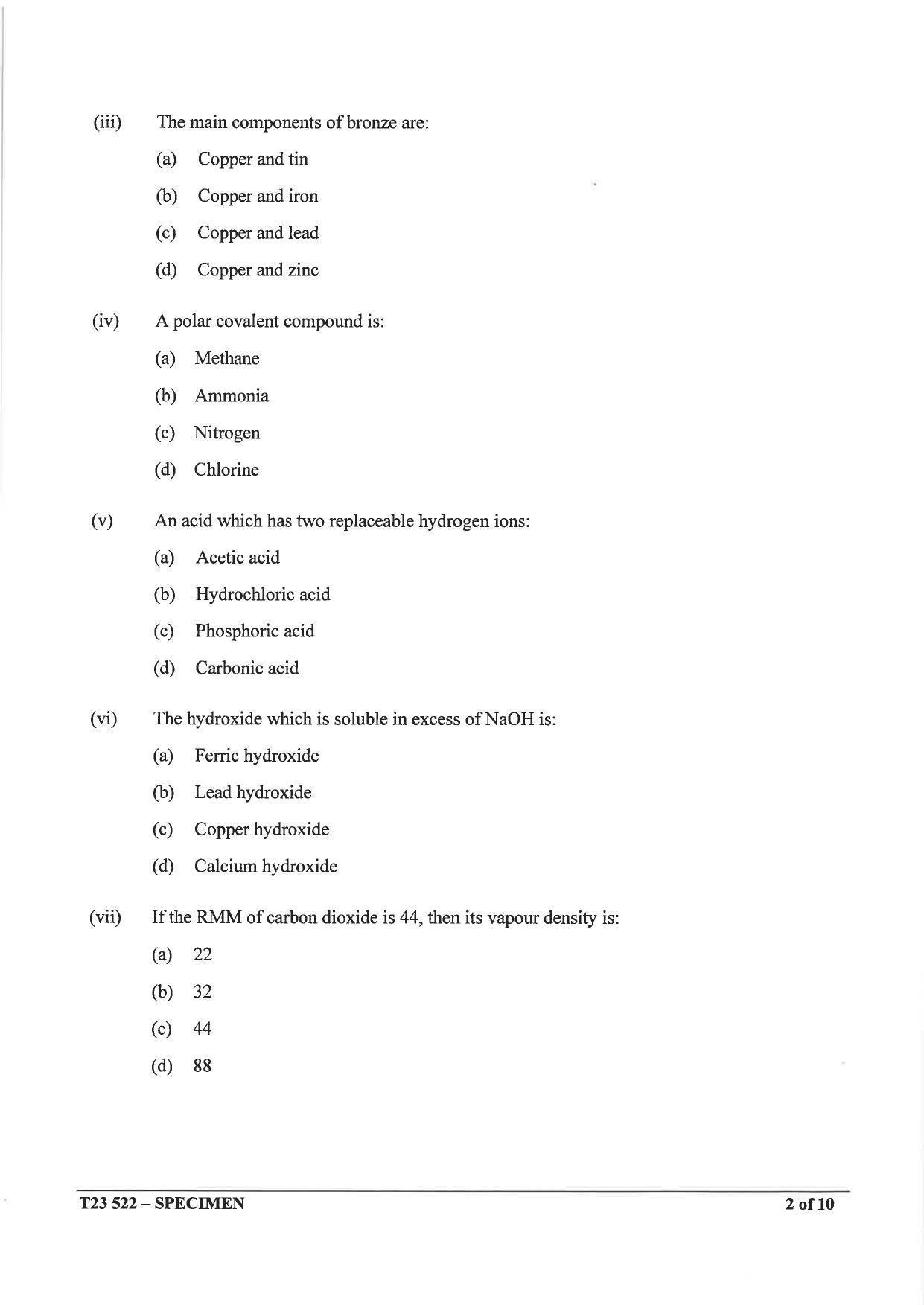 ICSE Class 10 Chemistry Sample Paper 2023 - Page 2