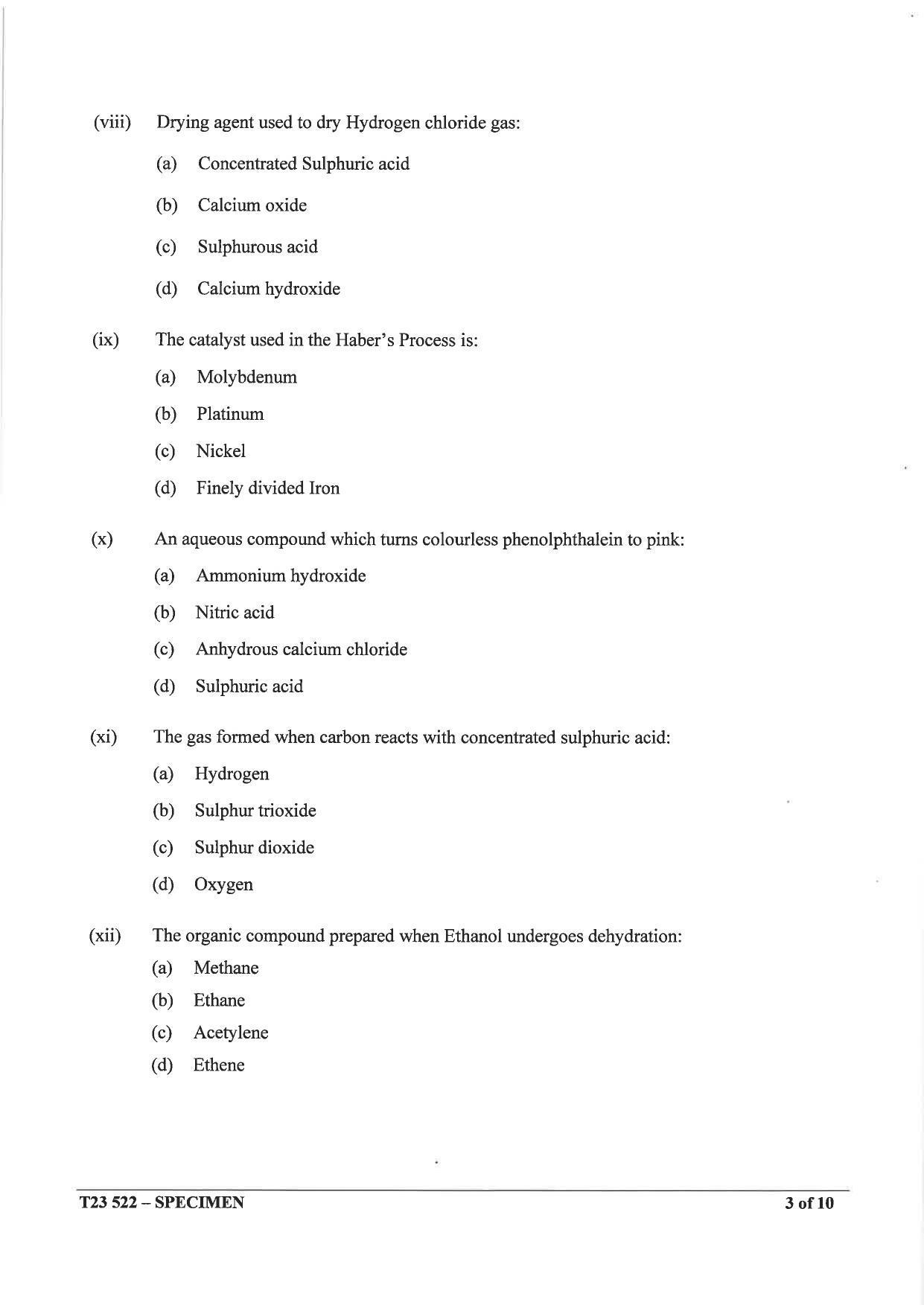 ICSE Class 10 Chemistry Sample Paper 2023 - Page 3