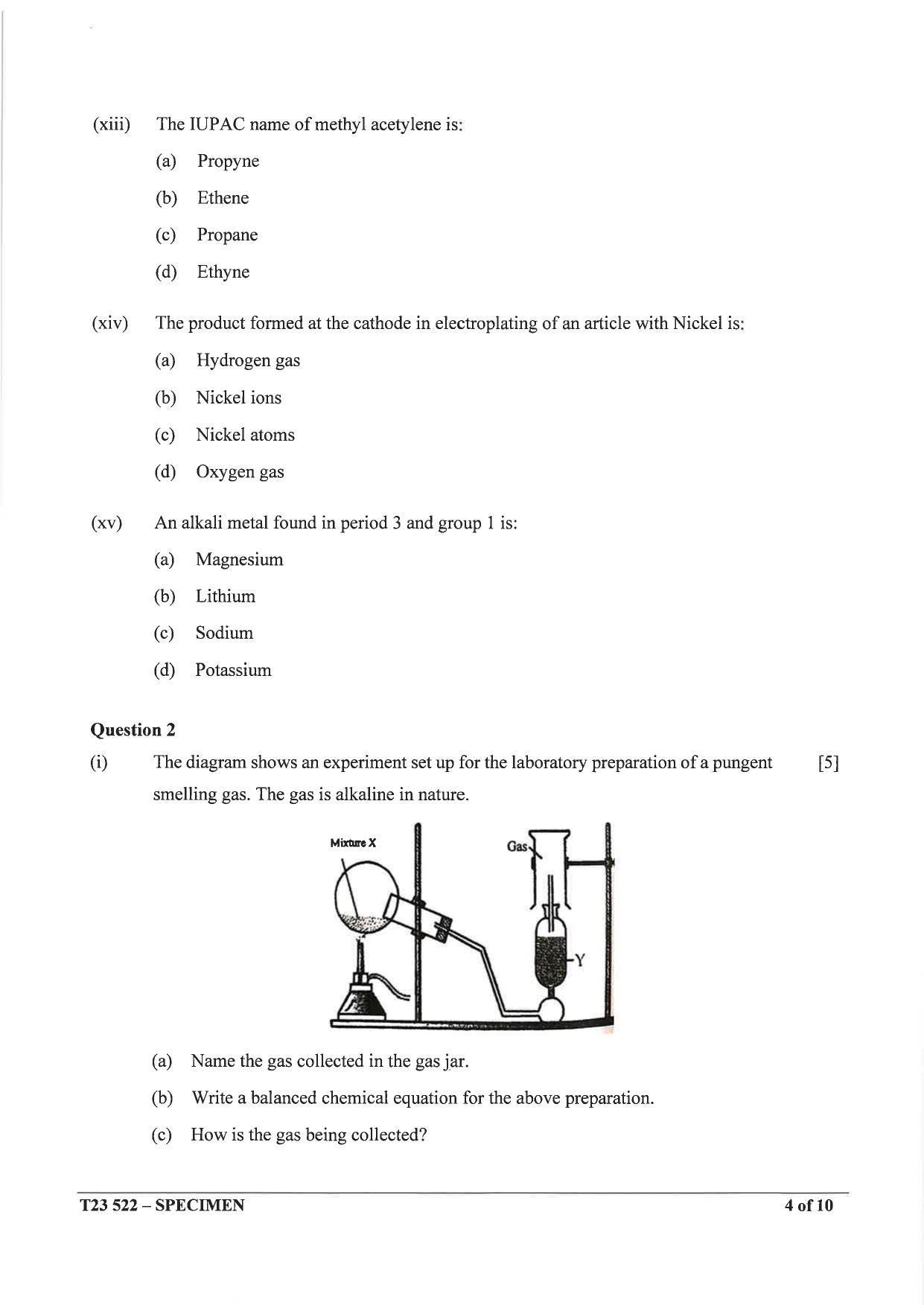 ICSE Class 10 Chemistry Sample Paper 2023 - Page 4