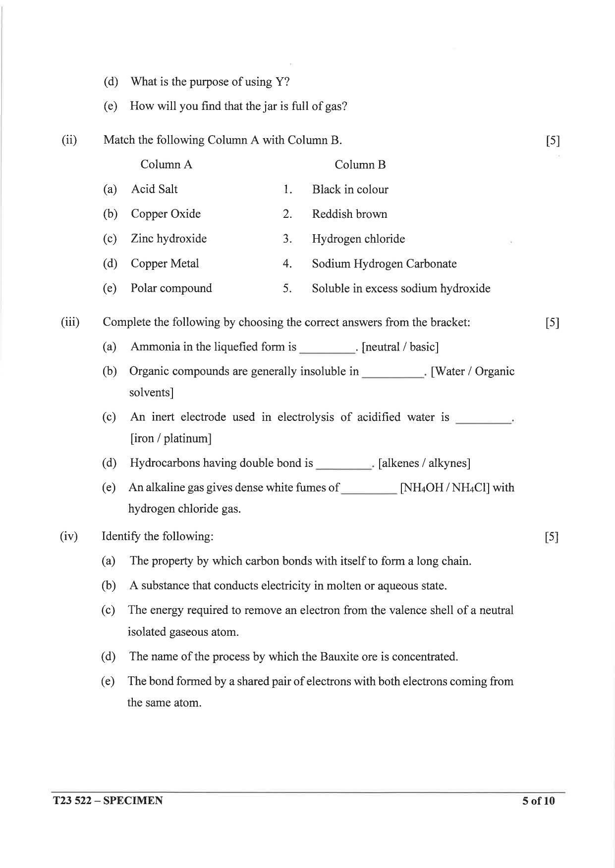 ICSE Class 10 Chemistry Sample Paper 2023 - Page 5
