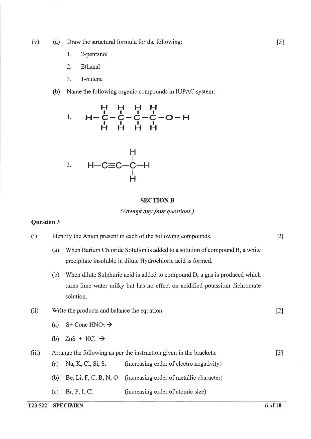 ICSE Class 10 Chemistry Sample Paper 2023 - Page 6