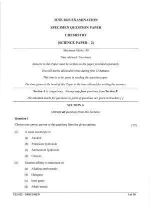 ICSE Class 10 Chemistry Sample Paper 2023