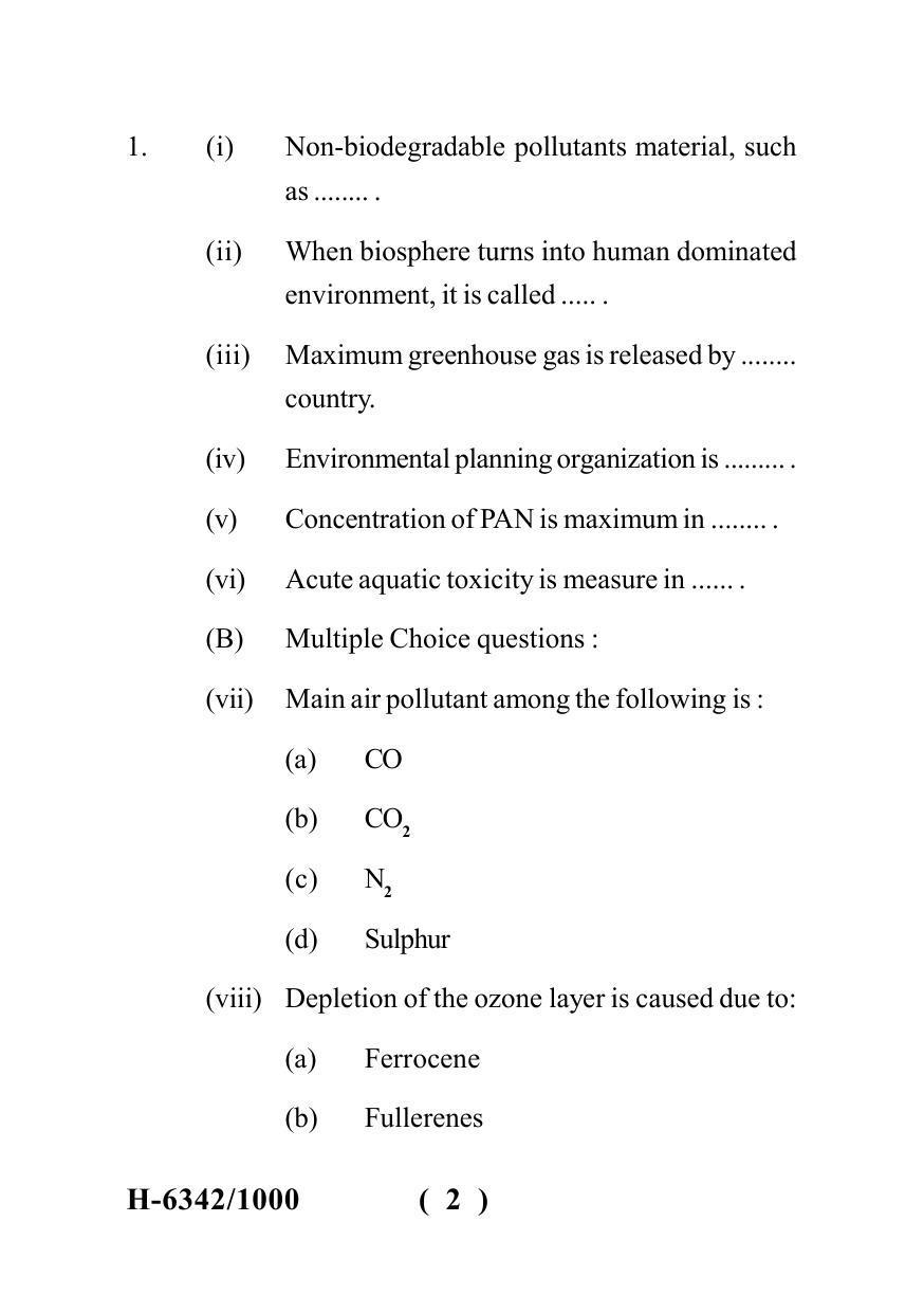 Sarguja University Question Paper July-2022 : M.Sc. Chemistry (Fourth sem.) Environmental Chemistry Paper 1 - Page 2