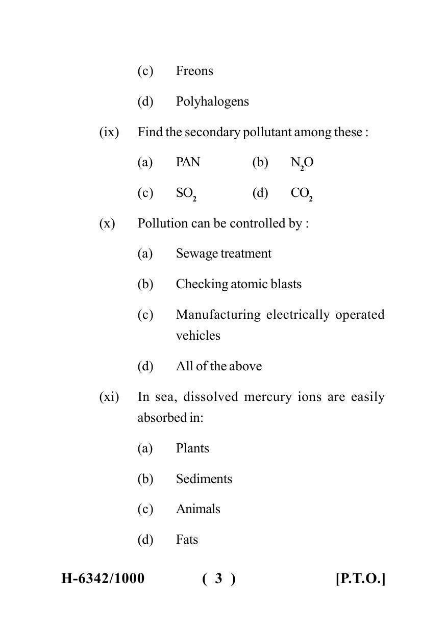 Sarguja University Question Paper July-2022 : M.Sc. Chemistry (Fourth sem.) Environmental Chemistry Paper 1 - Page 3