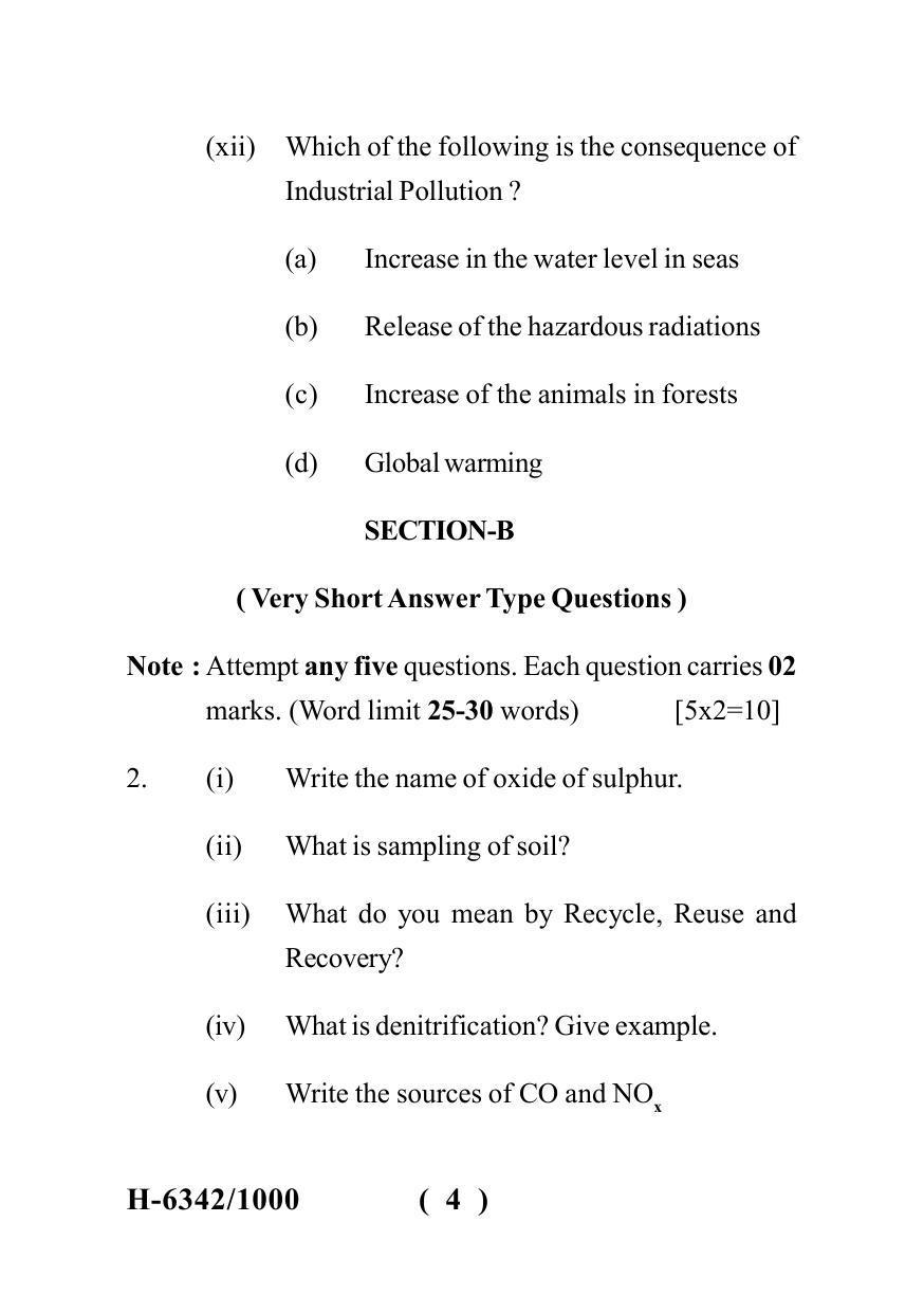 Sarguja University Question Paper July-2022 : M.Sc. Chemistry (Fourth sem.) Environmental Chemistry Paper 1 - Page 4