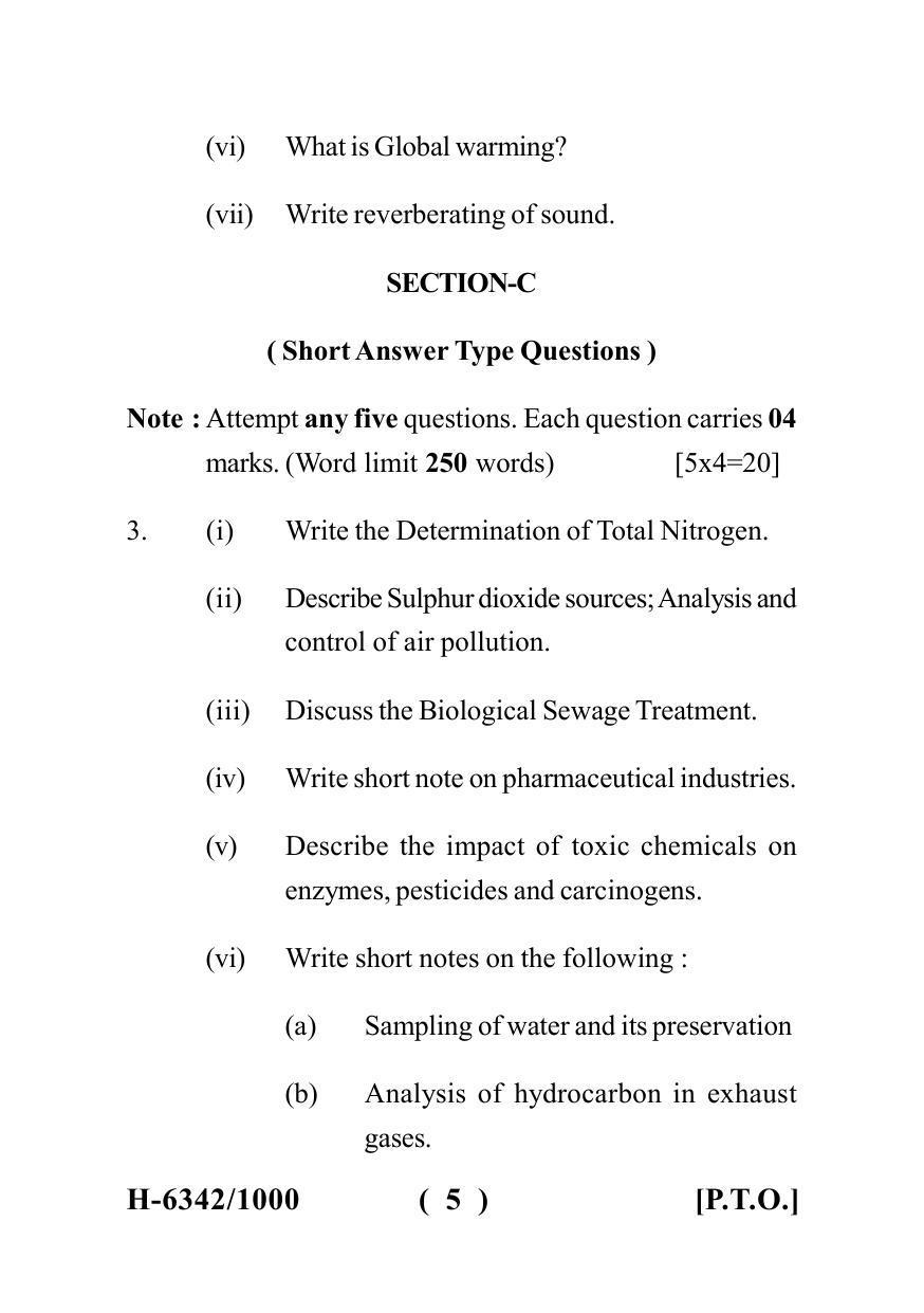 Sarguja University Question Paper July-2022 : M.Sc. Chemistry (Fourth sem.) Environmental Chemistry Paper 1 - Page 5