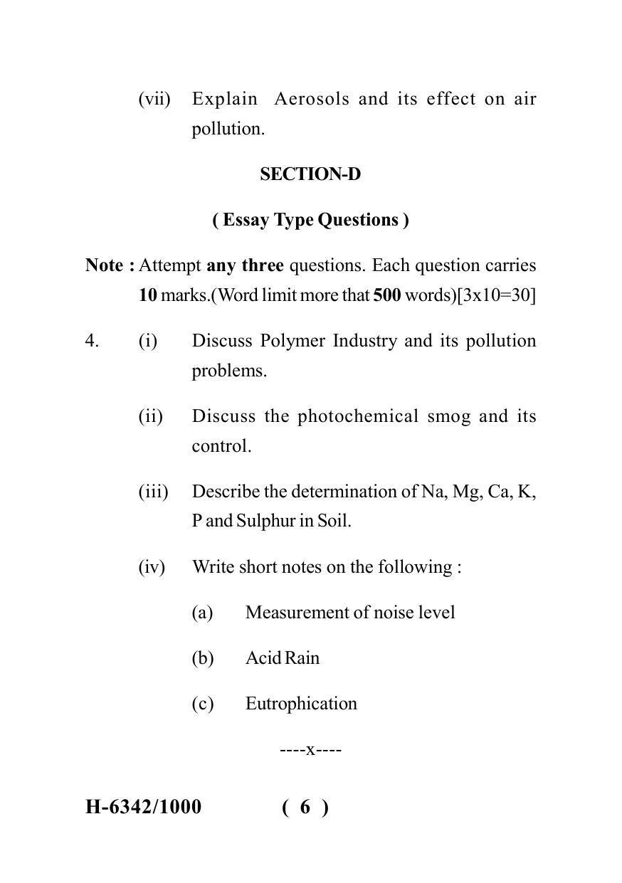 Sarguja University Question Paper July-2022 : M.Sc. Chemistry (Fourth sem.) Environmental Chemistry Paper 1 - Page 6