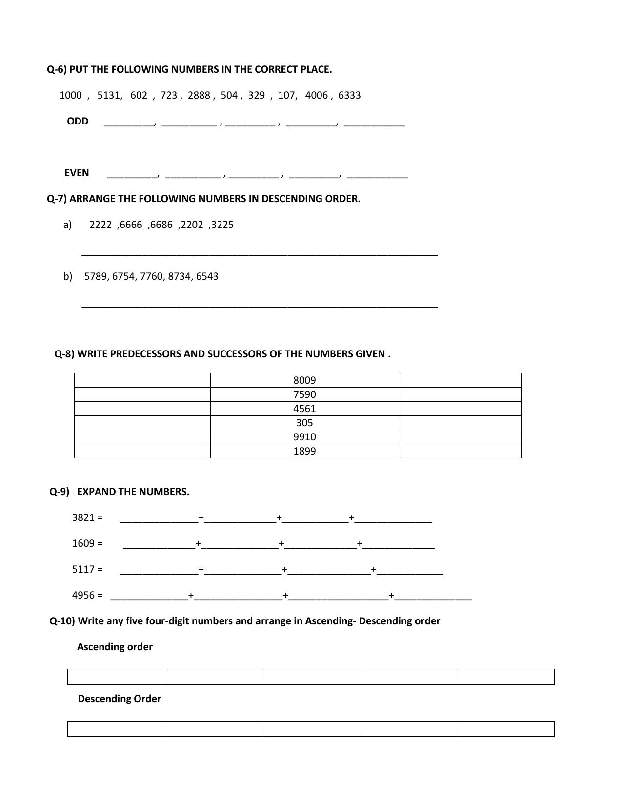 Worksheet for Class 3 Mathematics Assignment 7 - Page 2