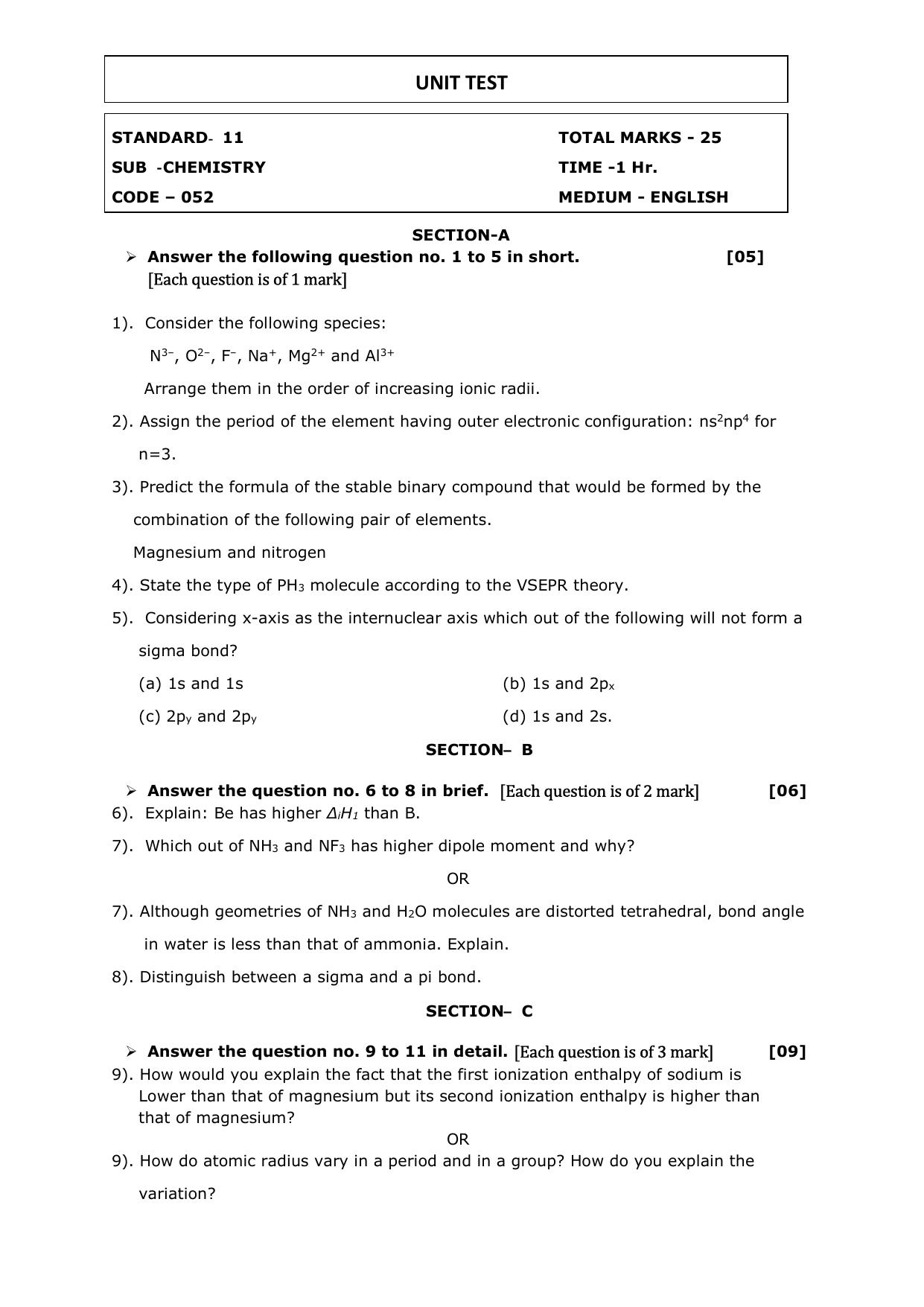 Gujarat Board Class 12th Question Paper 2020: STD_11_રસાયણ વિજ્ઞાન - Page 3