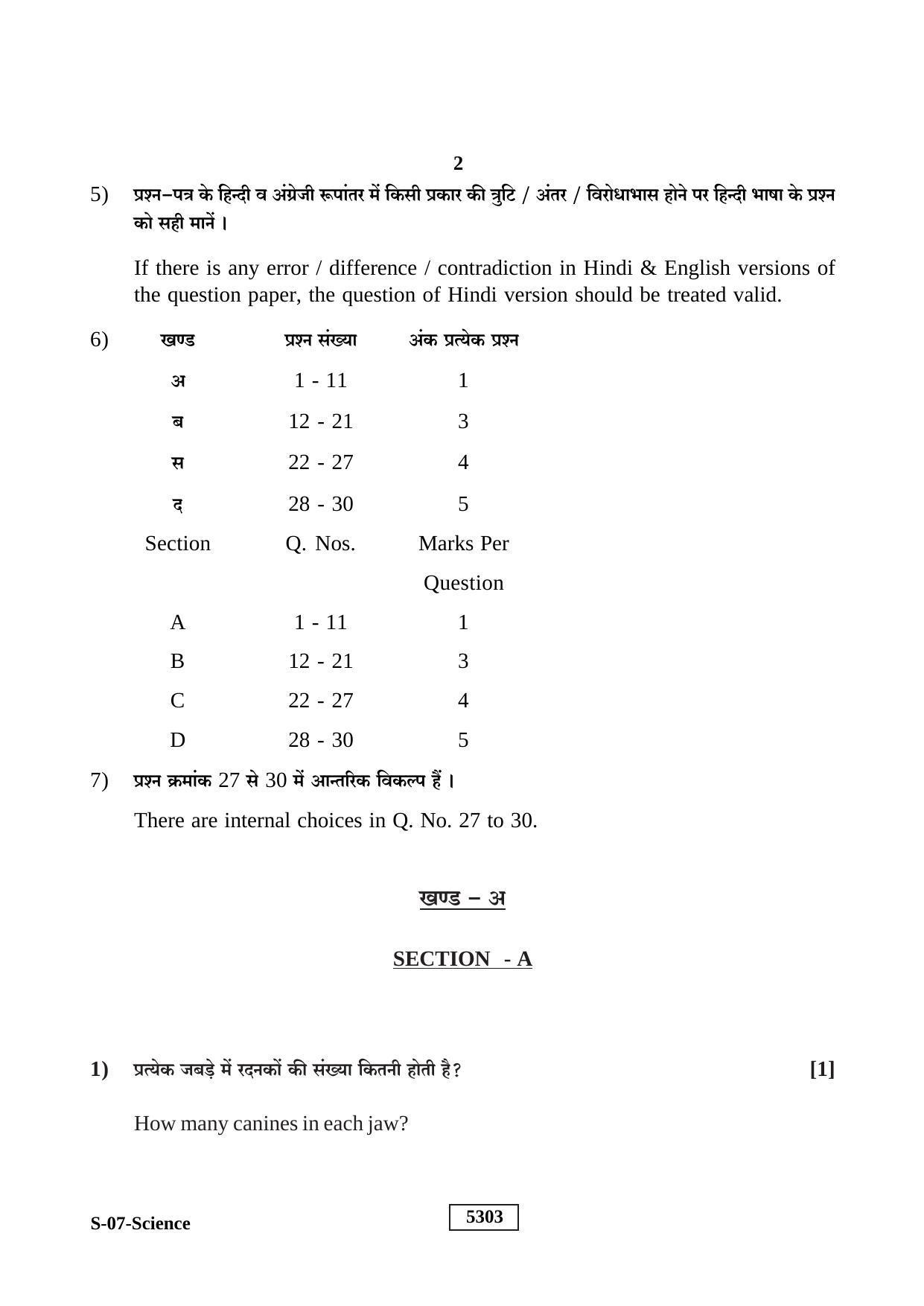 RBSE Class 10 Science 2020 Question Paper - Page 2