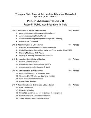 Telangana Board: TS Inter 2nd Year Public Administration Syllabus