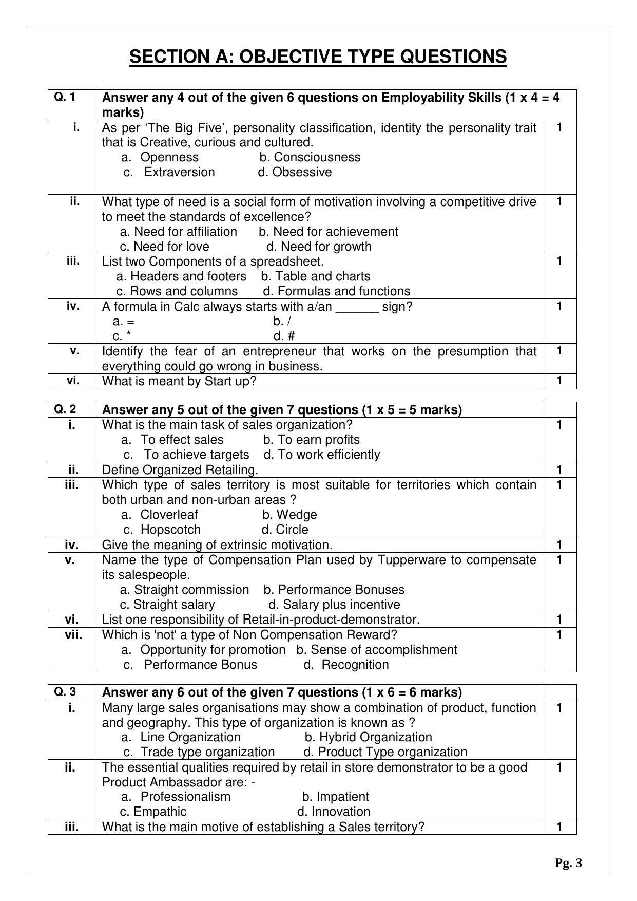 CBSE Class 12 Salesmanship (Skill Education) Sample Papers 2023 - Page 3