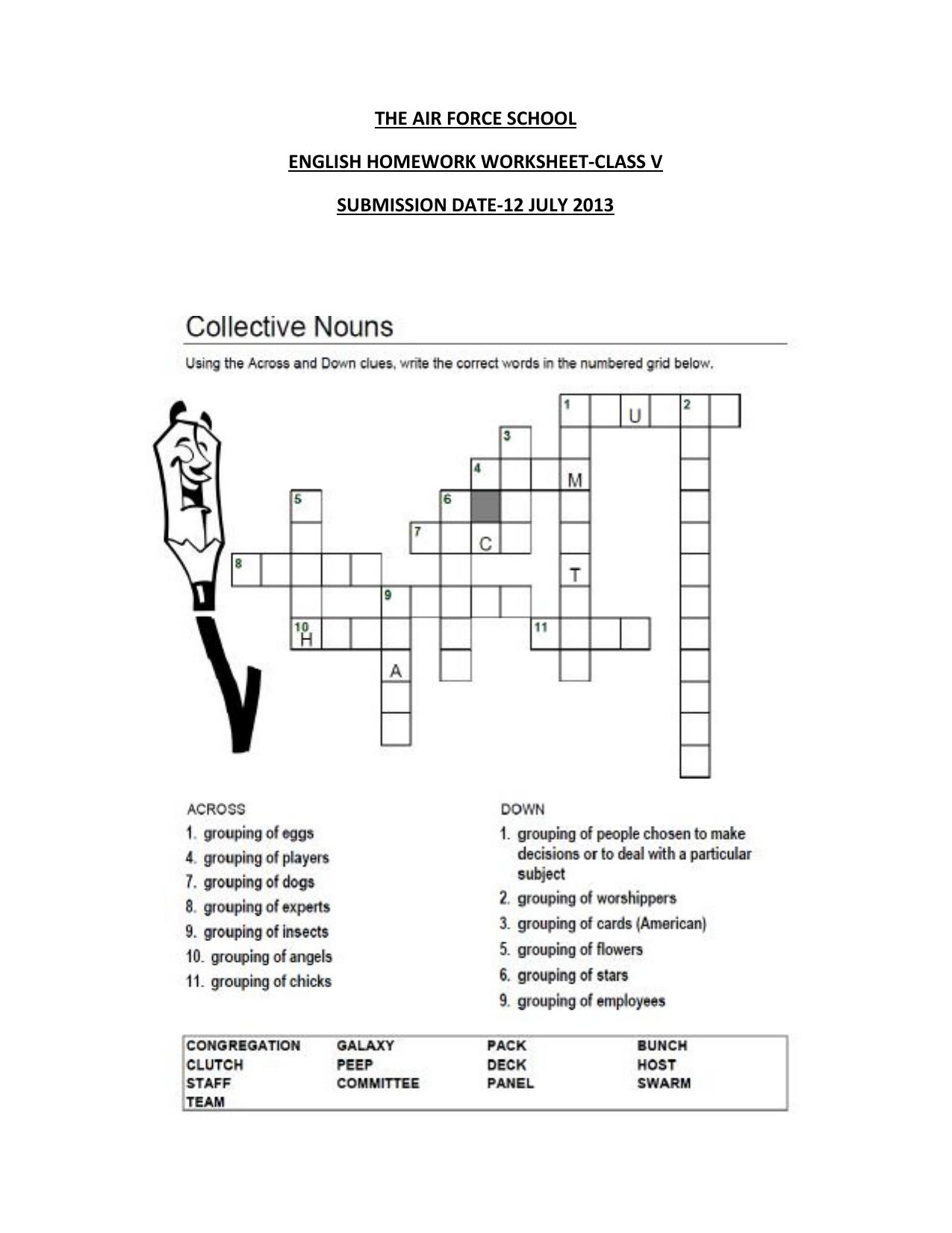 Worksheet for Class 5 English Collective Nouns Assignment - Page 1