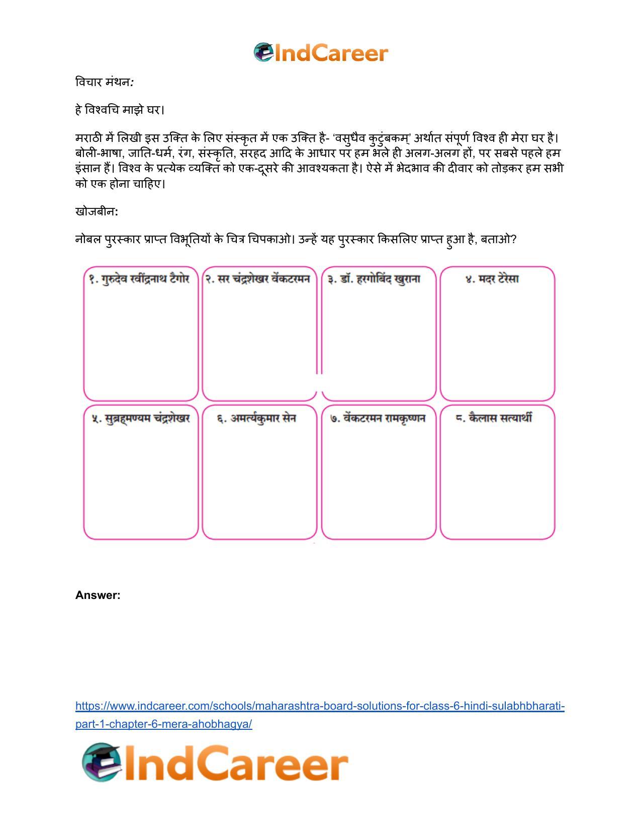 Maharashtra Board Solutions for Class 6- Hindi Sulabhbharati (Part 1): Chapter 6- मेरा अहोभाग्य - Page 7