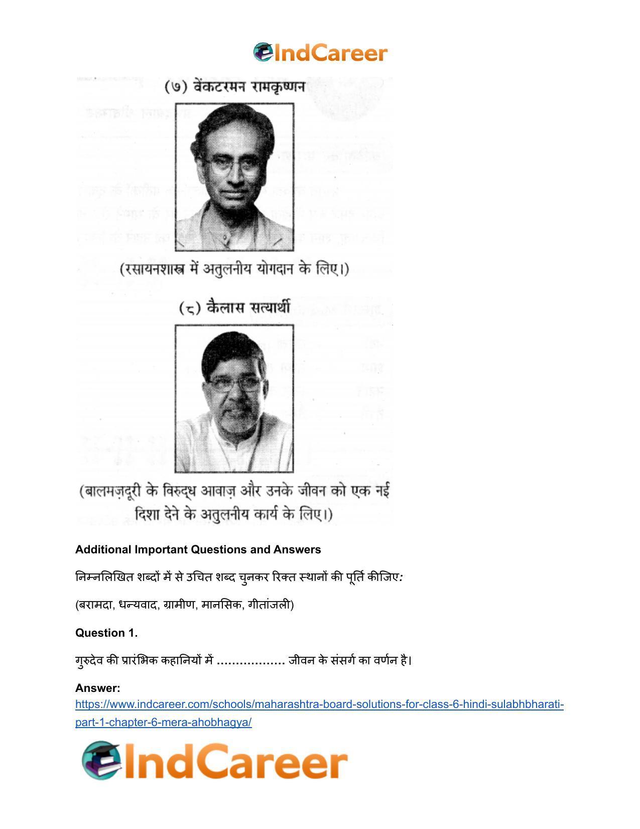 Maharashtra Board Solutions for Class 6- Hindi Sulabhbharati (Part 1): Chapter 6- मेरा अहोभाग्य - Page 11
