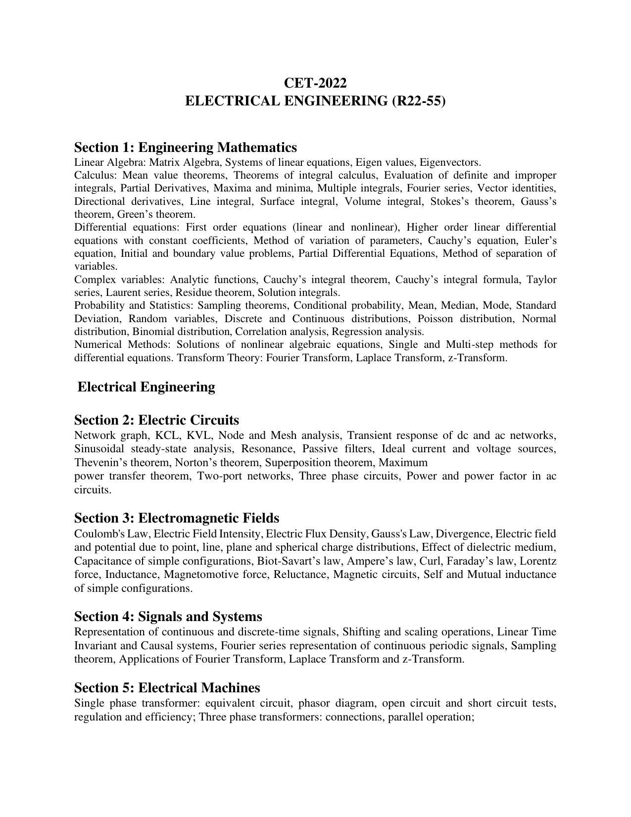 AP RCET Electrical Engineering Syllabus - Page 1