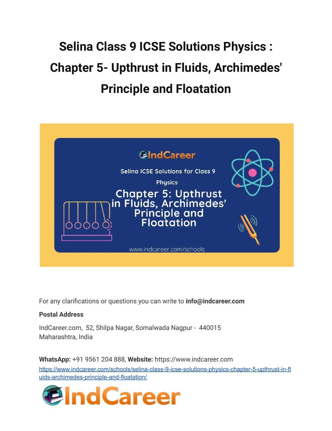 Selina Class 9 ICSE Solutions Physics : Chapter 5- Upthrust in Fluids ...