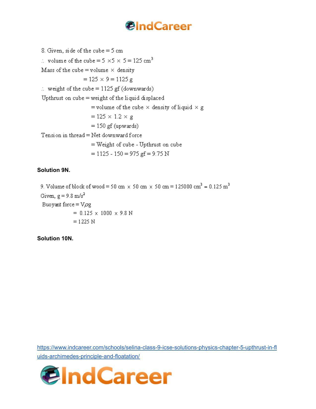 Selina Class 9 ICSE Solutions Physics : Chapter 5- Upthrust in Fluids, Archimedes' Principle and Floatation - Page 15