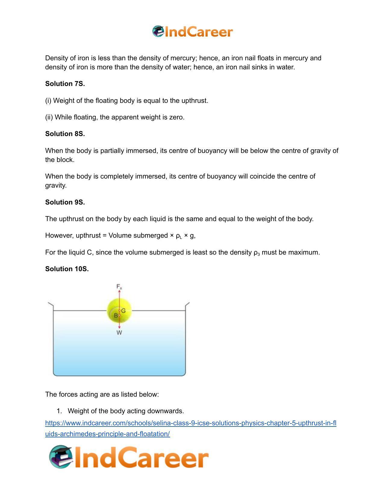 Selina Class 9 ICSE Solutions Physics : Chapter 5- Upthrust in Fluids, Archimedes' Principle and Floatation - Page 28