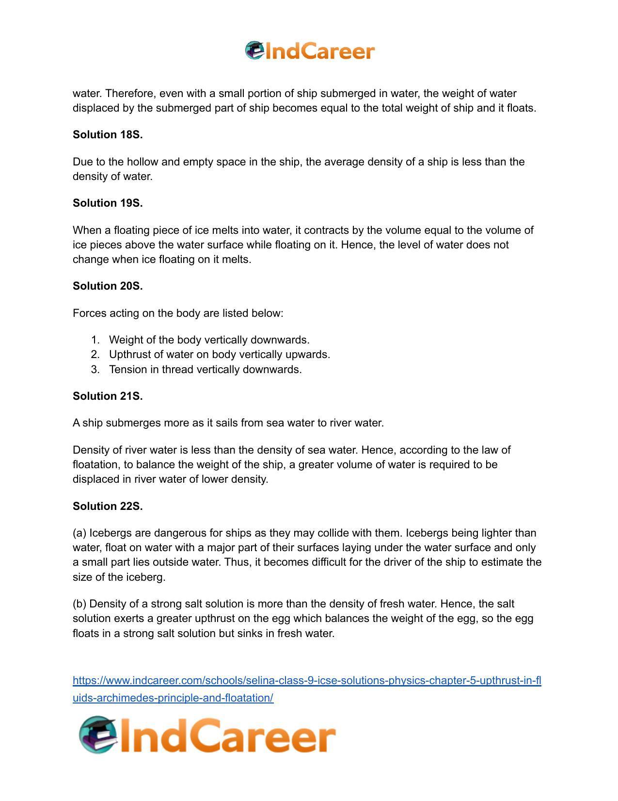 Selina Class 9 ICSE Solutions Physics : Chapter 5- Upthrust in Fluids, Archimedes' Principle and Floatation - Page 31