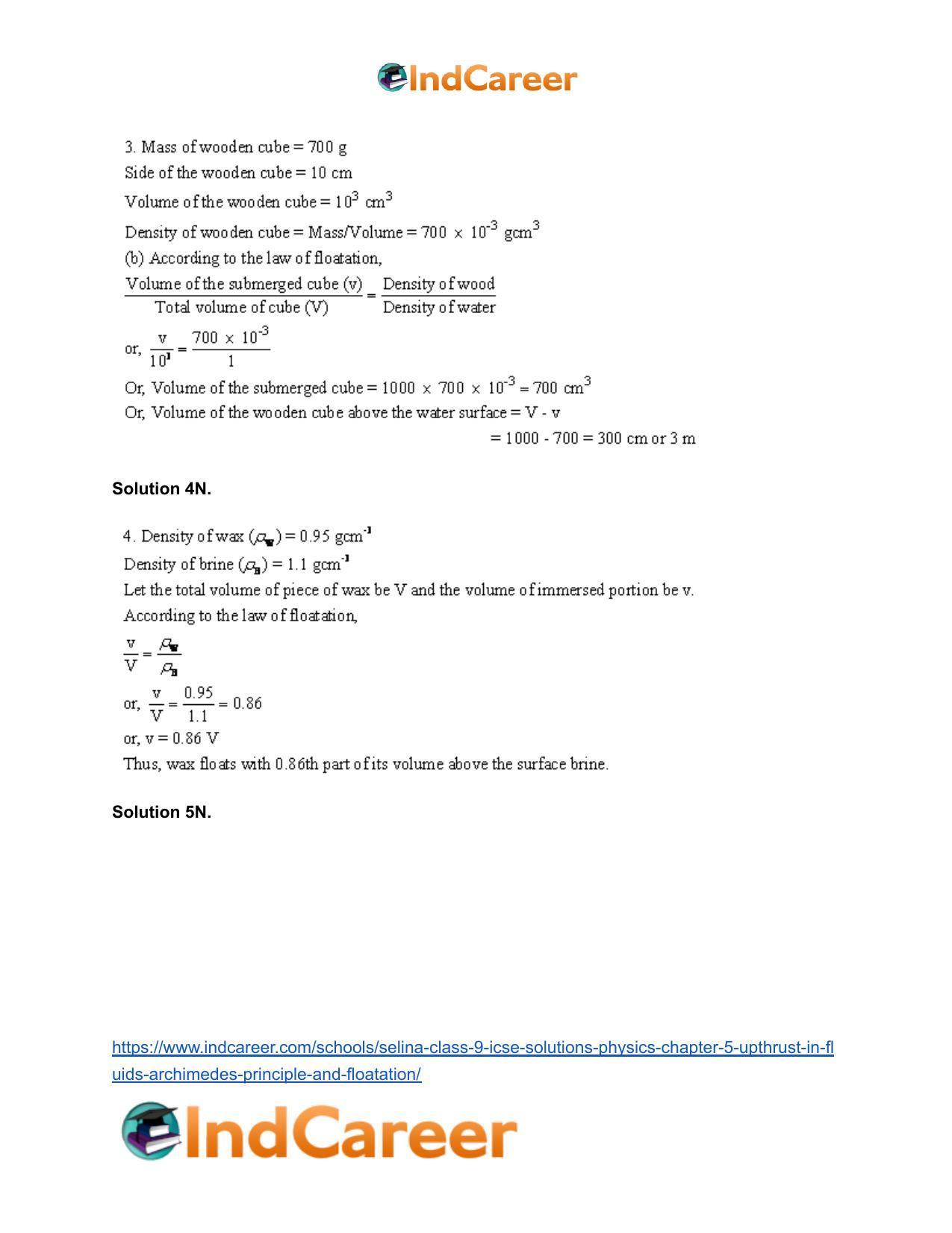 Selina Class 9 ICSE Solutions Physics : Chapter 5- Upthrust in Fluids, Archimedes' Principle and Floatation - Page 34